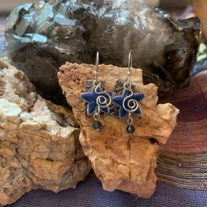 Blue & silver star earrings